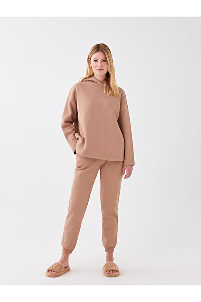 LC Waikiki Brown Hooded Straight Long Sleeve Women's Sweatshirt Pajama Top