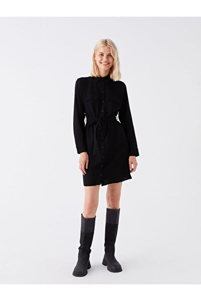 LC Waikiki Black Plain Long Sleeve Women's Shirt Dress