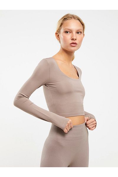 LC Waikiki U Neck Plain Long Sleeve Women's Crop