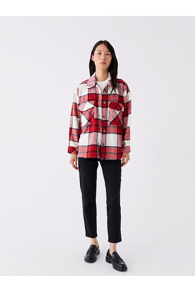 LC Waikiki LCW Casual Plaid Long Sleeve Oversize Damen-Hemdjacke