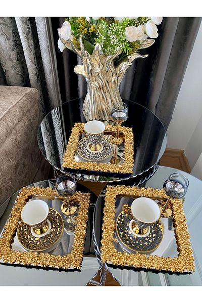atabey home collection صينية صب معدنية مكونة من 6 قطع للقهوة والشاي وصينية العرض نموذج صب كامل