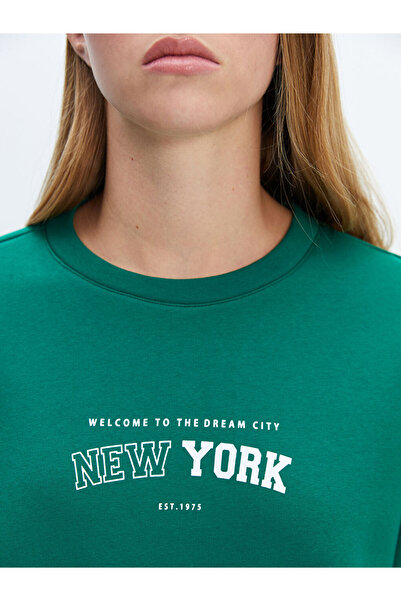 LC Waikiki Bisiklet Yaka Baskılı Oversize Kadın Kalın Sweatshirt Tunik