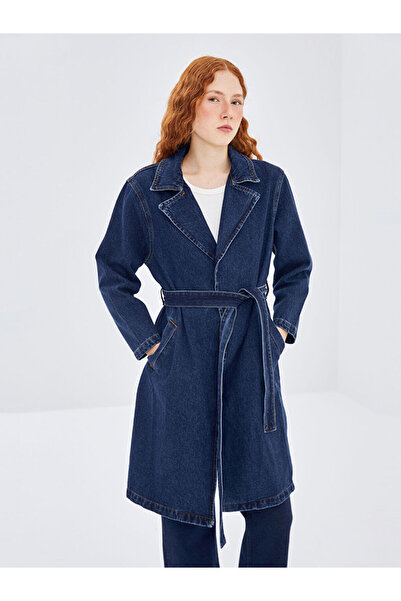 LC Waikiki GiyÇık Store den İndigo Ceket Yaka Kadın Jean Trençkot