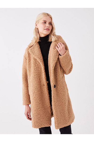 LC Waikiki Jackenkragen Einfarbig Langarm Damen Teddymantel