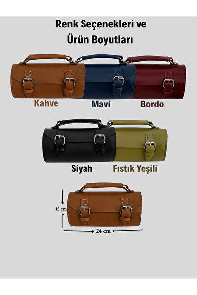 Leather Anatolia Hakiki Deri Kadın Omuz Çantası, Deri Silindir El Çantası, Kadın Çapraz Çanta, Taba, Siyah,Bordo,Mavi