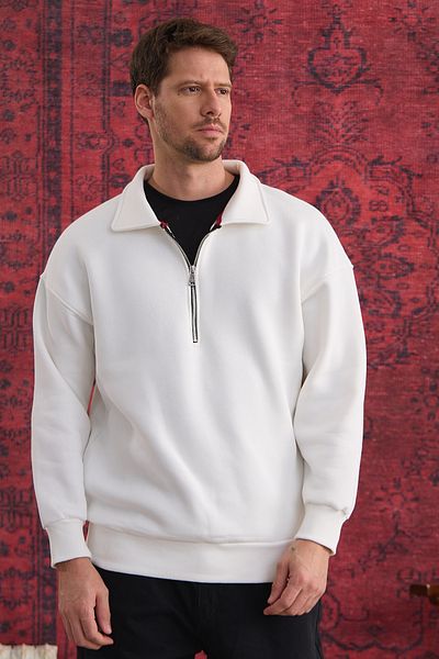 MAXIMILLIAN White Men's Sweatshirt - Half Zipper, Regular Fit
