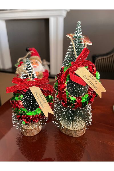 Ayd Home Pack of 2 Christmas Tree Decoration Sequined Circle 7 cm Green Red Sequin Newyear Christmas New Year
