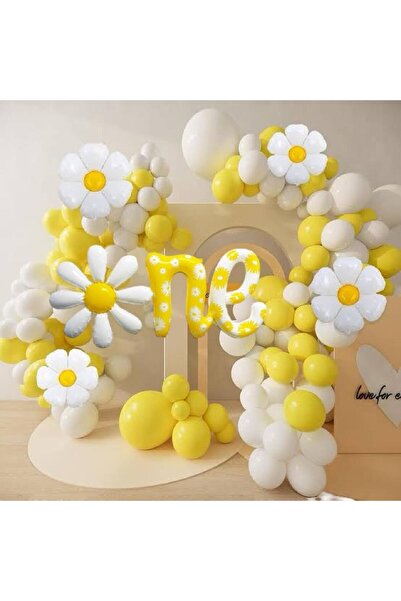 TATLI GÜNLER Papatya Konsept Doğum Günü Balon Zinciri 1 Yaş Folyo Balon One Set