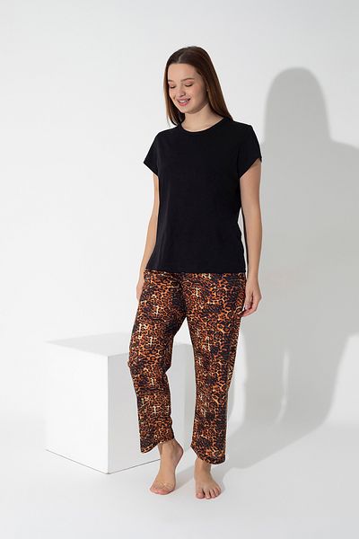 ModaLeaf Set de pijamale cu mânecă scurtă cu model leopard de culoare neagră 311