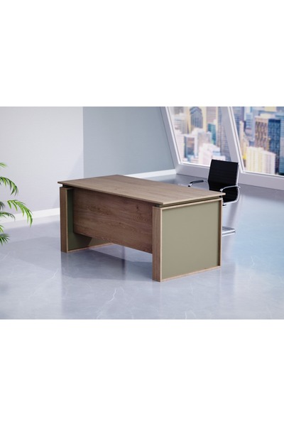 Mahmayi طاولة عمل مكتبية حديثة من خشب البلوط بلون الكمأة مع طاولة عمل رمادية ...