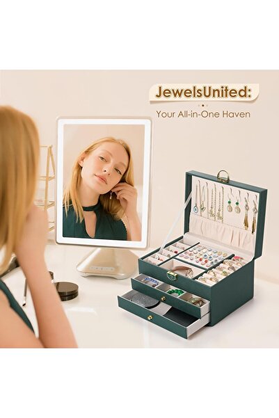 VARSTHREE 3 Katlı Mücevher Kutusu Kadife Küpe Düzenleyici ve Kilitlenebilir Mücevher Tutucu