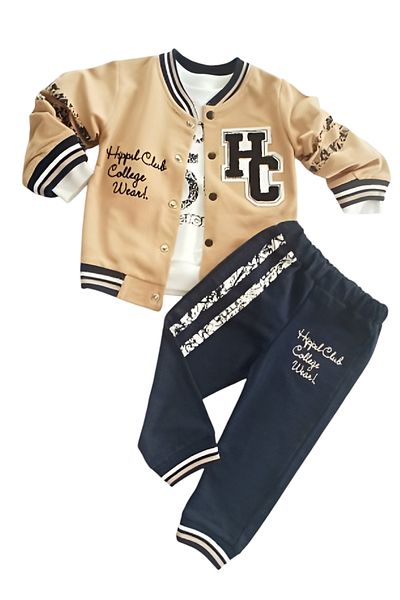 Hippıl Baby Çaren Kids - Ανδρικό κοστούμι 3 τεμαχίων κολεγίου - Bomber γιακά με κουμπωτό ζακέτα, φούτερ και φούτερ