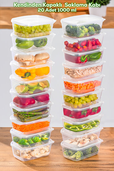 Porsima 1Lt Airtight Organizer - 20 Pieces of Storage Container with Leak-Proof Lid, Suitable for Deep Freezer