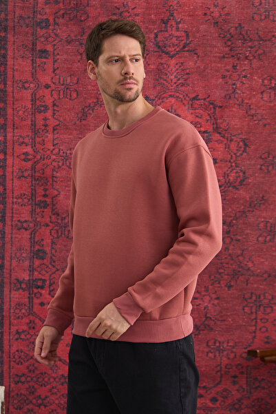 MAXIMILLIAN Ανδρικό φούτερ Oversize Crew Neck - 100% βαμβάκι, ύφασμα 3 κλωστών, DRY ROSE