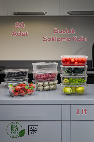 Porsima 1Lt Airtight Organizer - 20 Pieces of Storage Container with Leak-Proof Lid, Suitable for Deep Freezer