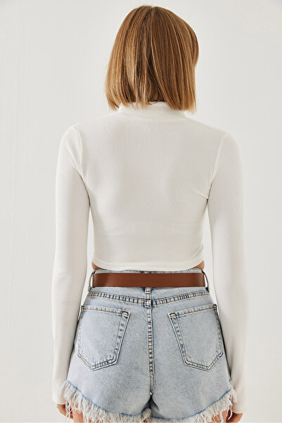 Bianco Lucci Kadın Yarım Balıkçı Yaka Fermuarlı Fitilli Bluz 60351194