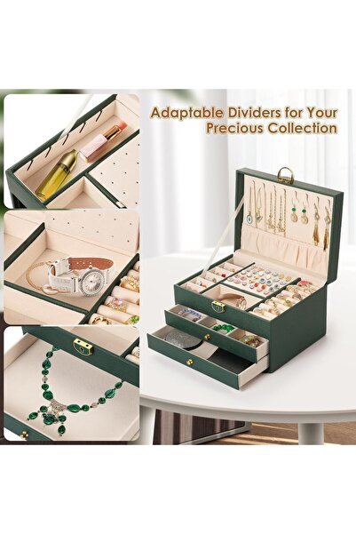VARSTHREE 3 Katlı Mücevher Kutusu Kadife Küpe Düzenleyici ve Kilitlenebilir Mücevher Tutucu