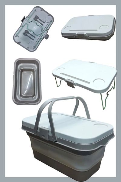 safestore Gray Multi-Functional Coffee Table Picnic Camping Basket Double Person Including Cutlery