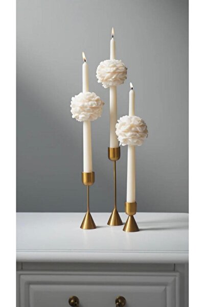 Loş Dükkan 2 Adet Şakayıklı Şamdan Mum - Konsept Tasarım Ortası Çiçekli Şamda...