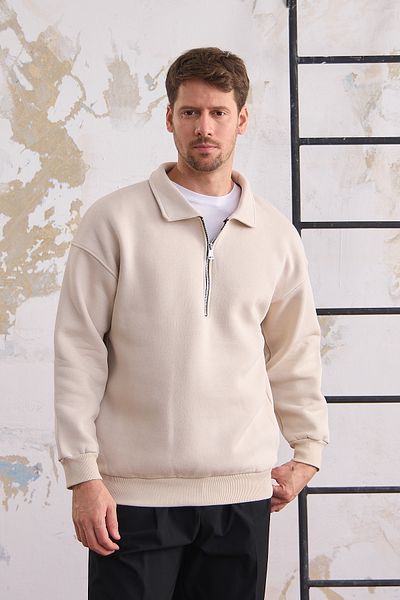 MAXIMILLIAN Men's Beige Sweatshirt - Half Zipper, Regular Fit