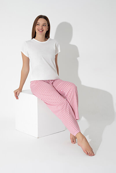 ModaLeaf Pink Color Striped Short Sleeve Pajamas Set 310