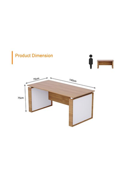 Mahmayi Natural Dijon Walnut with White Modern Office Workstation 140 cm