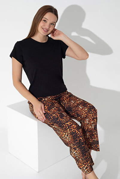 ModaLeaf Black Leopard Print Short Sleeve Pajamas Set 311