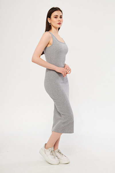 ESPİNA Women's Square Neck Slit Zipper Dress