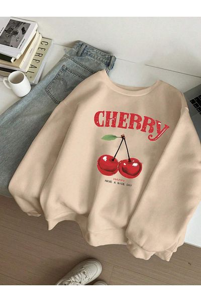 Revasser Unisex Men'S/Women's Cherry Custom Color Oversize Crew Neck Cotton Sweatshirt