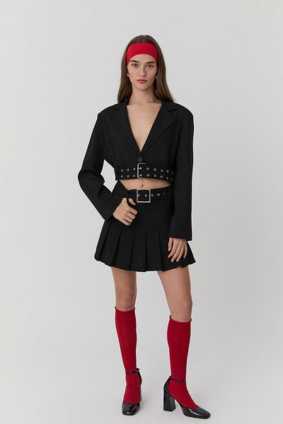Quzu Fustă mini plisată cu curea, neagră