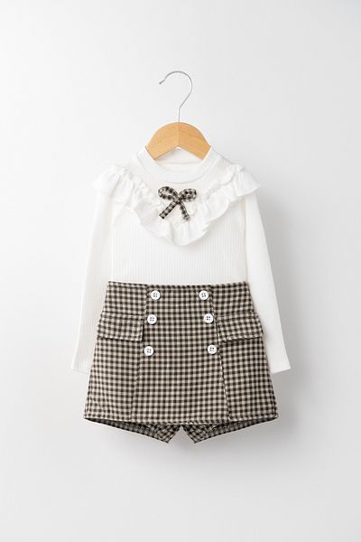 Banamio Janet Piti Checkered Ruffle Detailed Shorts Skirt Two-Piece Set