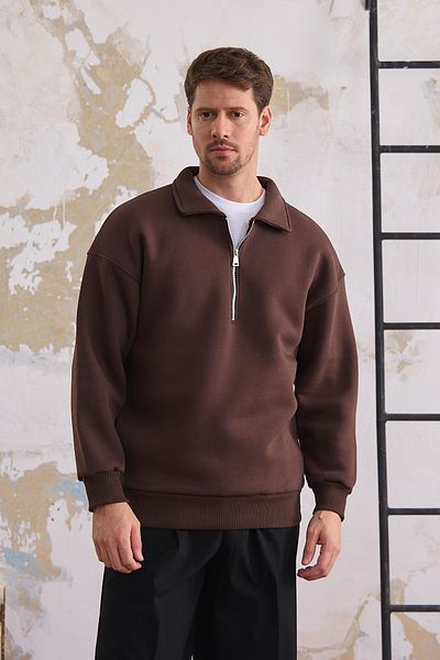 MAXIMILLIAN Men's Regular Fit Half Zipper Sweatshirt - Brown