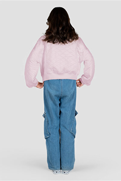 Kyron Çocuk Kapitone Ceket - 3 Renk Seçeneği (Beyaz, Pembe, Mavi) - Kelebek Detaylı Fermuarlı ve Düğmeli