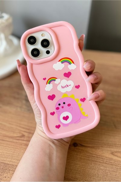 MİRAZ TASARIM Iphone 15 promax powder pink cute dino patterned case