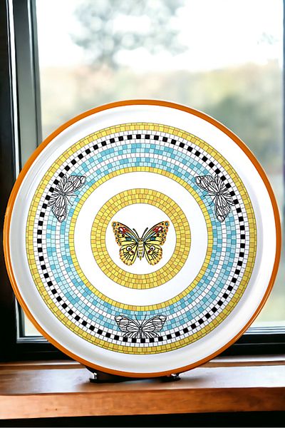İnci Emaye 32cm Presentation Tray - Coffee, Tea and Gift Dowry Tray. Serving Plate Tray
