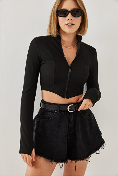 Bianco Lucci Dámská žebrovaná halenka s polovičním rolákem na zip 60351194