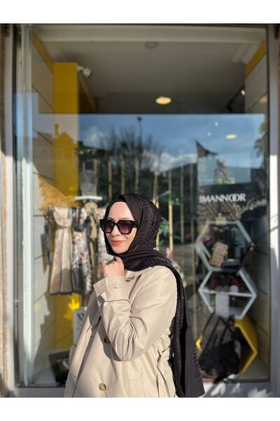 Imannoor İman Kare Siyah Naia Pamuk Şal 70x210