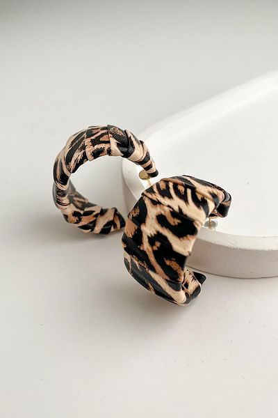 Modex Silver Leopard Leather Look Hoop Earrings (3cm)