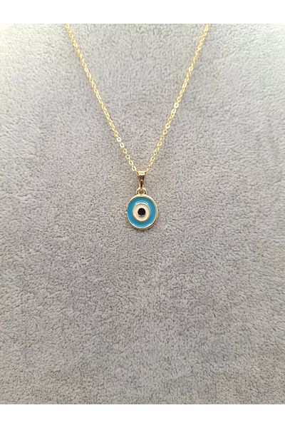 Han Ticarethane Gold Color Turquoise Evil Eye Bead Necklace