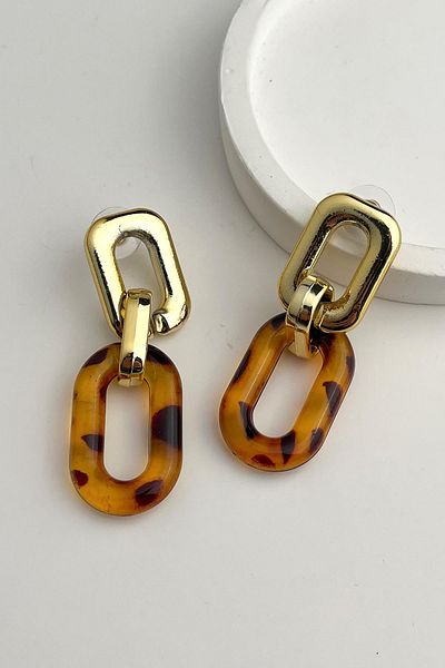 Modex Gold Color Leopard Print Dangle Earrings (6cm)