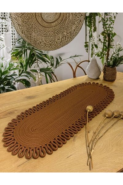 CARPELLA HOME Natural Jute Patterned Wicker Runner - American Serving, Table, Coffee Table Cover, Souvenirs 30X70