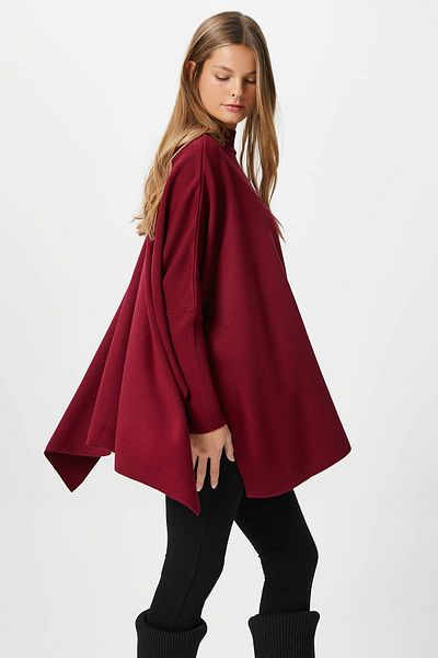 Ritnice Pulover de damă Zenta oversize cu fantă laterală roșu Claret