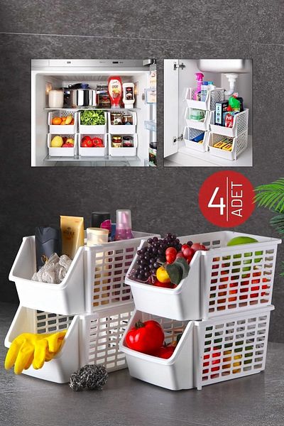 Orvila 4 Pieces White Large Size Organizer - Superimposed, Multi-Purpose