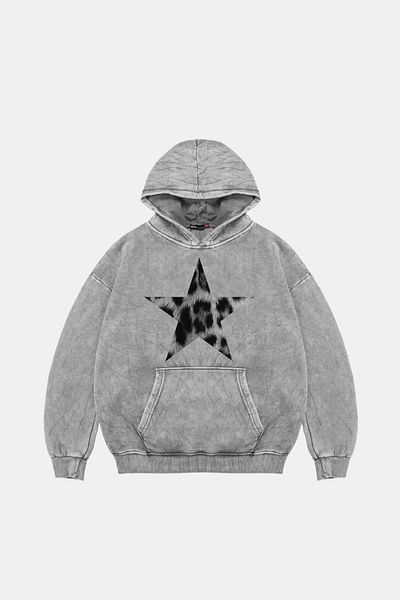 Sekizbiraltı Leopard Starz V2 - Unisex Oversize White Hoodie, Premium Washed