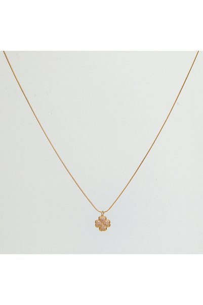 FOURSOLOS Steel Women's Necklace, Clover and Stone Detail, Gold Color, No:83