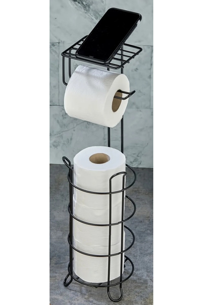 KEA Suport pentru hârtie igienică negru - cu suport pentru telefon și rezervă