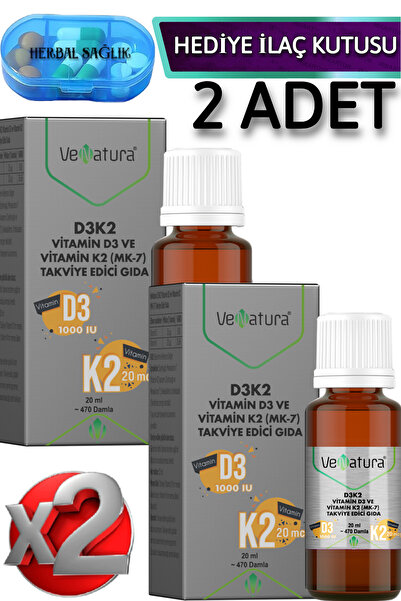 VeNatura 2 Adet VeNatura D3k2 Menaquinon 7 Damla 20 ml