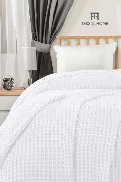 TeksNil Home White Waffle Patterned 100% Cotton Double Pique - 200X230