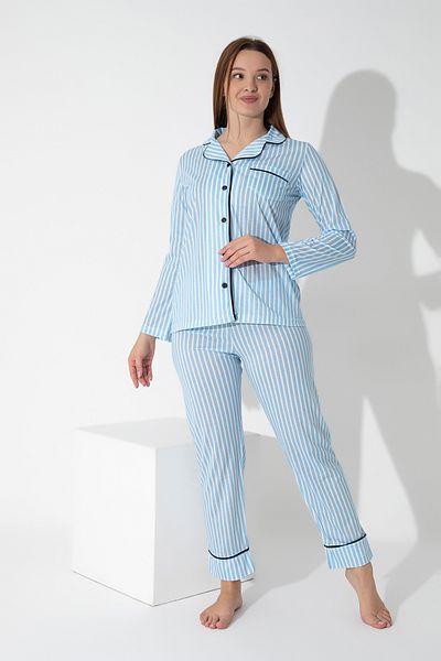 ModaLeaf Set de pijamale cu mânecă lungă în dungi albastre 402