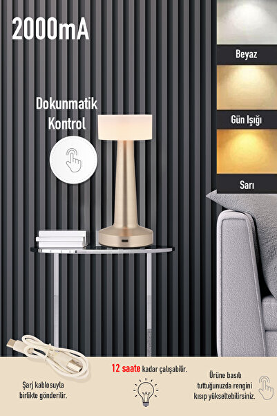 Apliqa Retus Nikel Şarjlı Dokunmatik Dim Edilebilir 3 Renkli Masa Lambası 200...